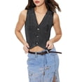 thumbnail image 1 of Women'S Denim Vest Sleeveless V Neck Jean Vest Top Button Down Crop Waistcoat Vest Gray Black S, 1 of 9