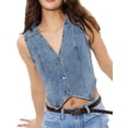 thumbnail image 1 of Women'S Denim Vest Sleeveless V Neck Jean Vest Top Button Down Crop Waistcoat Vest Medium Blue L, 1 of 9