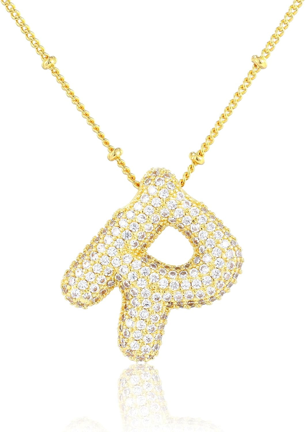 Women'S Diamond Balloon Initial Pendant, Zircon Letter Name Bubble