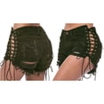 thumbnail image 1 of Women'S Distressed Side Grommet Lace Up Stretchy Denim Shorts Summer Hot Pants Casual Streetwear 198 Army Green XXL, 1 of 6