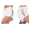 thumbnail image 1 of Women'S Distressed Side Grommet Lace Up Stretchy Denim Shorts Summer Hot Pants Casual Streetwear 198 White L, 1 of 5