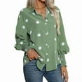 thumbnail image 1 of Women'S Dot Button Down Shirts Long Sleeve Smocked Cuffed Oversized Blouses Collared Work Tops Light Green M, 1 of 8