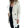 thumbnail image 1 of Women'S Double Breasted Wool Pea Coat Notched Lapel Cable Knit Raglan Sleeve Sweater with Cuff Straps Milky White L, 1 of 9