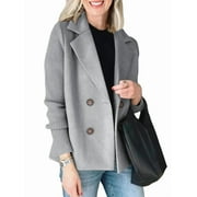 UNBRANDED Women'S Double Breasted Wool Pea Coat Notched Lapel Ribbed Knit Long Sleeve Sweater Short Blazer Jacket Green M