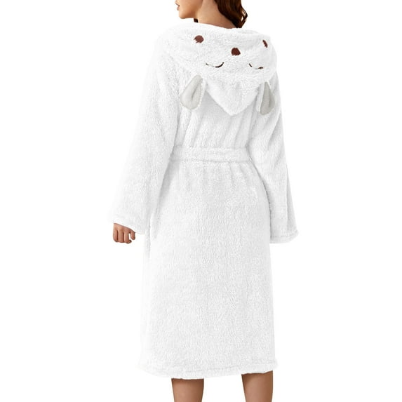 Women'S Double Pocket 3d Ear Hooded Flannel Bathrobe Soft And Warm Double Faced Velvet Pocket Shawl Wraps for Women
