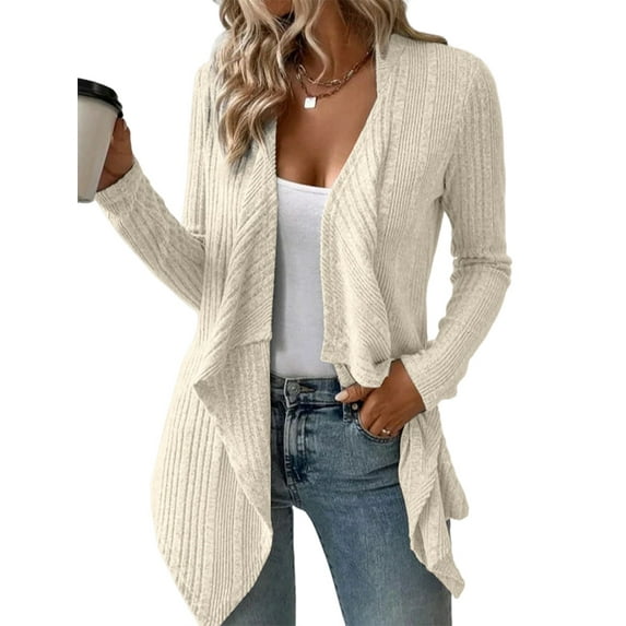 Women'S Draped Open Front Light-Weight Cardigan Tops Casual Long Sleeve Knit Outerwear M