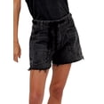 thumbnail image 1 of Women'S Drawstring High Rise Denim Shorts Summer Casual Knee Length Pants Denim Jorts with Pockets Black S, 1 of 7
