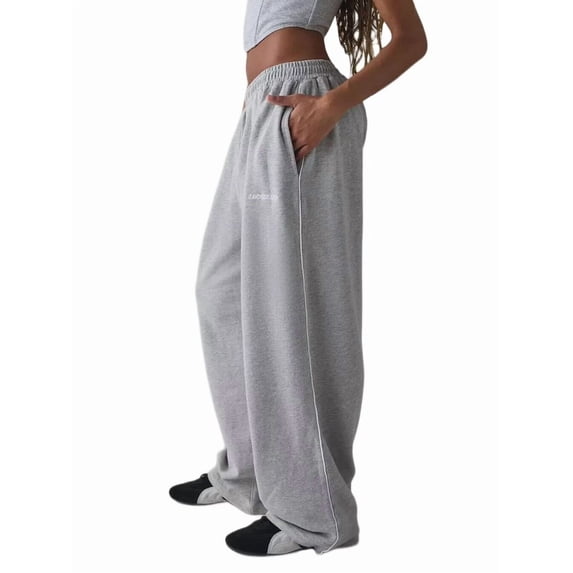 Women'S Drawstring Sweatpants Low Rise Baggy Wide Leg Pants with Pockets Gray XL