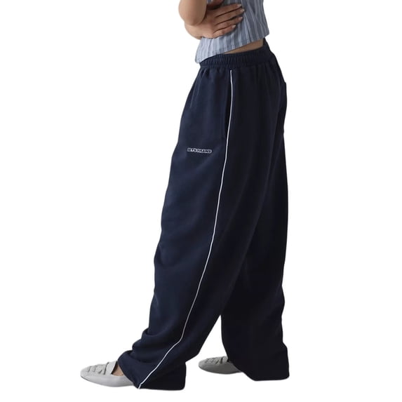Women'S Drawstring Sweatpants Low Rise Baggy Wide Leg Pants with Pockets Navy Blue S