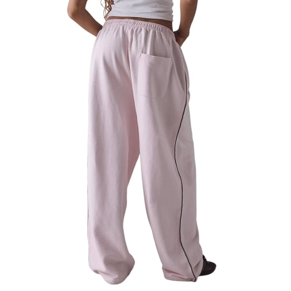 Women'S Drawstring Sweatpants Low Rise Baggy Wide Leg Pants with Pockets Pink L