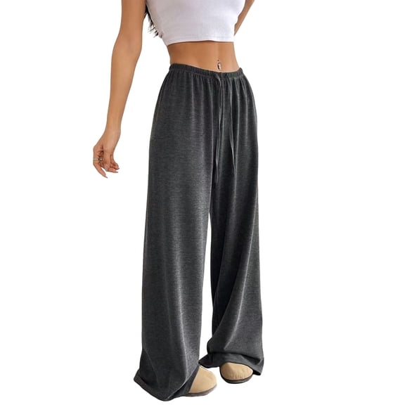 Women'S Drawstring Waist Straight Streetwear Long Wide Leg Pants Casual Loose Baggy Fall Sweatpants Dark Gray XL