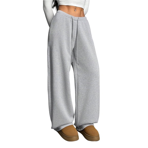 Women'S Drawstring Waist Straight Streetwear Long Wide Leg Pants Casual Loose Baggy Workout Long Fall Sweatpants Gray XL