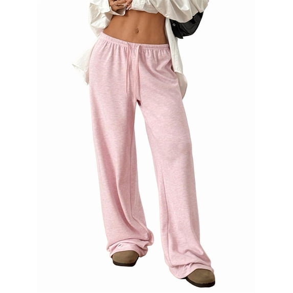 Women'S Drawstring Waist Straight Streetwear Long Wide Leg Pants Casual Loose Baggy Workout Long Fall Sweatpants Pink M