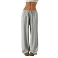 thumbnail image 1 of Women'S Drawstring Waist Straight Streetwear Wide Leg Sweatpants Casual Loose Baggy Long Summer Pants Light Grey L, 1 of 9