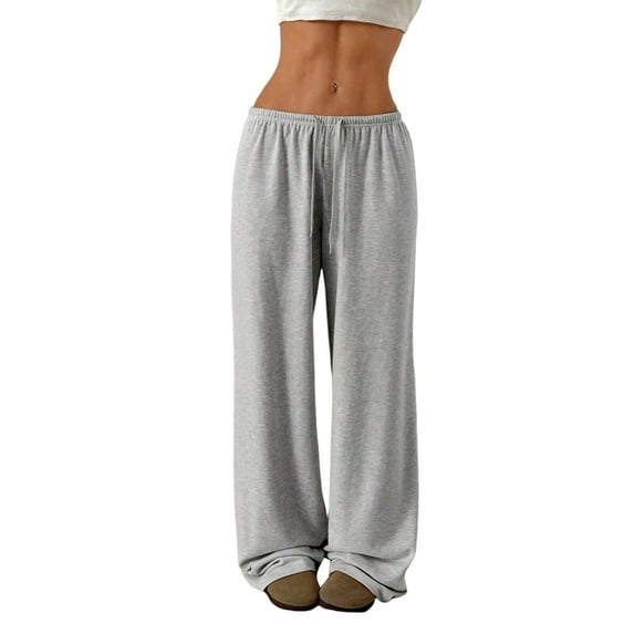 Women'S Drawstring Waist Straight Streetwear Wide Leg Sweatpants Casual Loose Baggy Long Summer Pants Light Grey L