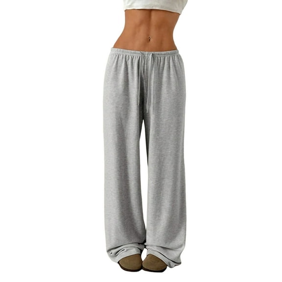 Women'S Drawstring Waist Straight Streetwear Wide Leg Sweatpants Casual Loose Baggy Long Summer Pants Light Grey XS