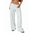 thumbnail image 1 of Women'S Drawstring Waist Straight Streetwear Wide Leg Sweatpants Casual Loose Baggy Long Summer Pants White M, 1 of 9