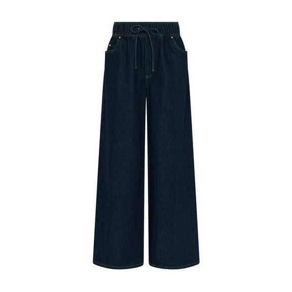 Women'S Drawstring Wide Leg Jeans Low Waisted Loose Fit Denim Pants L