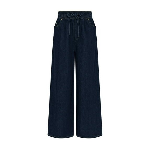 Women'S Drawstring Wide Leg Jeans Low Waisted Loose Fit Denim Pants M
