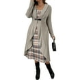 thumbnail image 1 of Women'S Dress 2 Piece Outfits Ribbed Knitted Long Sleeve Long Cardigan Plaid Sleeveless Midi Dress Fall Sets Khaki S, 1 of 8