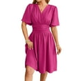 thumbnail image 1 of Women'S Dress 2025 Summer Deep V Neck Elegant Ruffle Mini Dress Waist Dresses Rose Red XL, 1 of 9