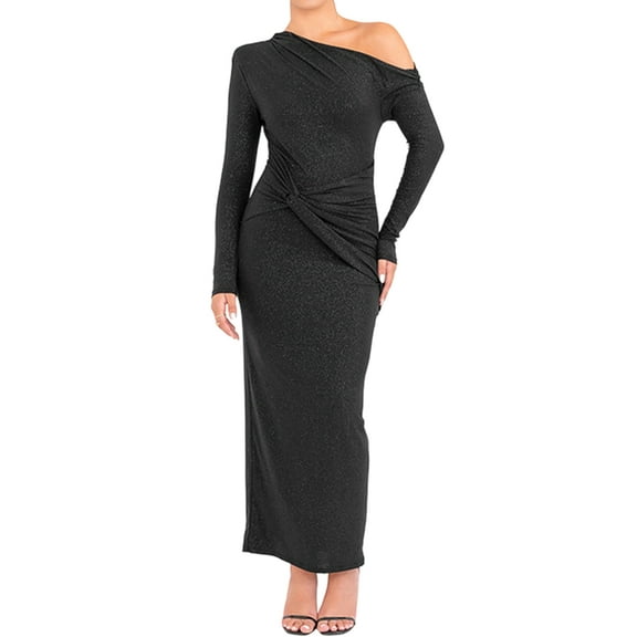 Women'S Dress Fall Winter French Long Sleeve Slim Fit Maxi Dress Formal for Women Black S