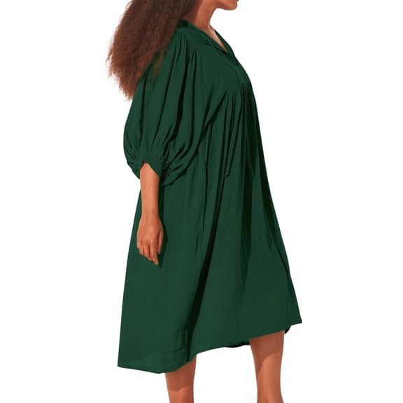 Women'S Dress Fashionable New Loose Lantern Sleeves Casual Sweet and Fresh Girl Style Dark Green XL