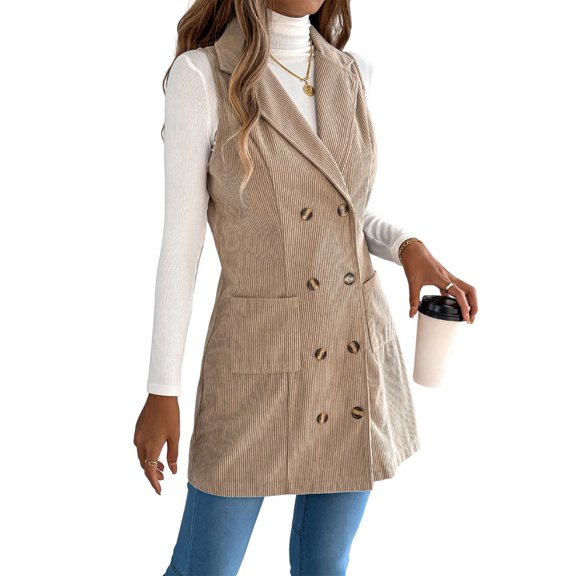 Women'S Dress Khaki Color Block Spring Autumn Long Sleeve Striped Fake Blazer for Women Khaki S