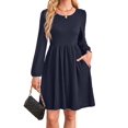 thumbnail image 1 of Women'S Dress Long Lantern Sleeves Round Neck Flowing A-Line Skirt Autumn Fashion Dark Blue L, 1 of 7