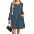 thumbnail image 1 of Women'S Dress Long Lantern Sleeves Round Neck Flowing A-Line Skirt Autumn Fashion Sea Blue L, 1 of 7