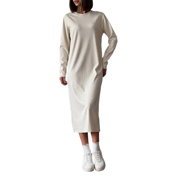 Women'S Dress Loose Fitting Long Sleeve Evening Fall Winter Dresses for Women White S