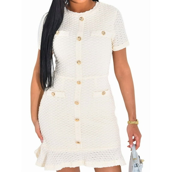 Women'S Dress Short Sleeve Elegant Wedding Cocktail Bodycon Midi Fishtail Dresses White M