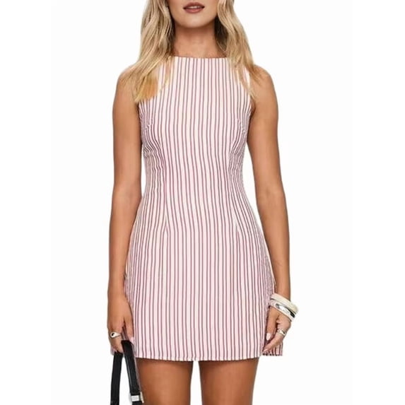 Women'S Dress Stripe Summer Sleeveless Summer Casual Mini Dresses Pink S