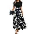 thumbnail image 1 of Women'S Dresses Floral Print High Waist Long Dresses Y2k Short Sleeved Round Neck Style Loose Dresses Elegant Atmospheric A-Shaped Dress Office Clothing Black L, 1 of 6