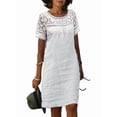 thumbnail image 1 of Women'S Dresses Lace Hollow Patchwork Summer Loose Short Sleeve Crew Neck Dress White S, 1 of 3