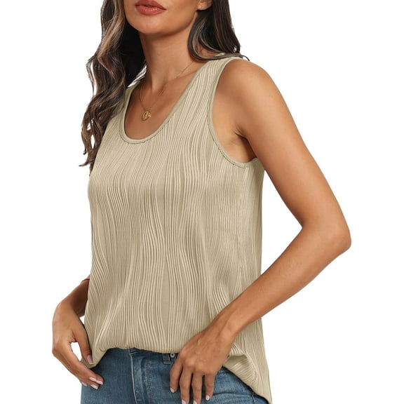 Women'S Dressy Business Casual Tank Tops Summer Sleeveless Trendy Blouses Flowy Work Shirts Apricot M