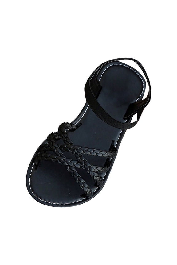 Women'S Dressy Flat Sandals Comfortable Slip On Leather Slide Open Toe Ankle Strap Flip Flops Sandals Summer Casual Comfortable Elastic Ankle Strap Beach Shoes