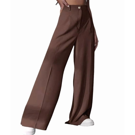 Women'S Dressy Trousers Solid Color Straight Leg Suit Pants Brown L