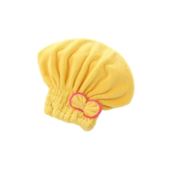 Women’S Drying Cap, Stretch Elastic, 10X18 In, Wet Holding, Bow Bathroom Decor, Yellow Solid, 1 Pc