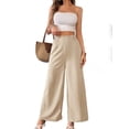 thumbnail image 1 of Women'S Elastic Smocked Waist Pants Straight Leg High Rise Long Trousers Apricot L, 1 of 8