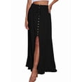 thumbnail image 1 of Women'S Elastic Tie Waist Button Down Maxi Skirts Casual Loose Flowy Swing Slit Front Dress Black S, 1 of 9