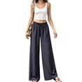 thumbnail image 1 of Women'S Elastic Waist Drawstring Polka Dot Print Casual Wide Leg Long Pants Navy Blue XXL, 1 of 8