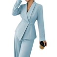 thumbnail image 1 of Women'S Elegant 2-Piece Outfit, Long Sleeve Blazer & Straight-Leg Pants Set Blue S, 1 of 8