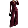 thumbnail image 1 of Women'S Elegant 2-Piece Outfit, Long Sleeve Blazer & Straight-Leg Pants Set Wine Red M, 1 of 8