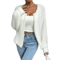 thumbnail image 1 of Women'S Elegant Cardigan Sweater Solid Color V-Neck Fashion Beaded Knitted Top Coat Sweater White M, 1 of 9