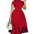 thumbnail image 1 of Women'S Elegant Casual Short Sleeve Work Party A-Line Dress Red L, 1 of 9