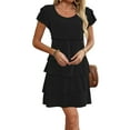 thumbnail image 1 of Women'S Elegant Chiffon Dresses Ruffle Tiered Layered Crewneck Flutter Sleeve Cocktail Party Flowy Midi Dress Black XXL, 1 of 4