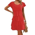 thumbnail image 1 of Women'S Elegant Chiffon Dresses Ruffle Tiered Layered Crewneck Flutter Sleeve Cocktail Party Flowy Midi Dress Red XL, 1 of 7