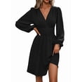 thumbnail image 1 of Women'S Elegant Dress V Neck Long Sleeve High Waist Swing Prom Cocktail Short Dresses Black XL, 1 of 6