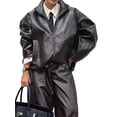 thumbnail image 1 of Women'S Elegant Glossy Leather Jacket with Lapel, Long Sleeves & Zipper Pocket Brown M, 1 of 7